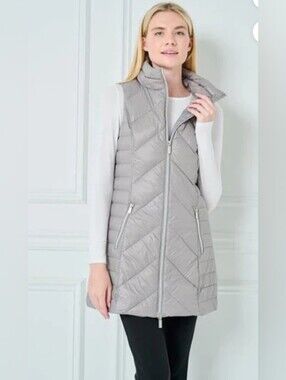 Anorak Chevron Quilted Long Vest Fossil Size Xl NEW